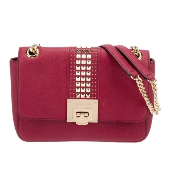 Rare Michael Kors Tina Small Leather Studded Crossbody in Burgundy NWOT - Picture 1 of 15